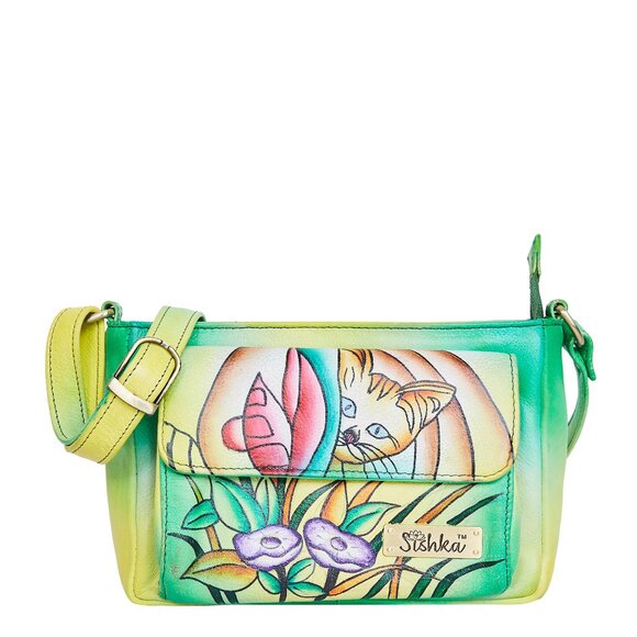 Hand-Painted Crossbody Bag for Women – Cat Artwork – Leather Shoulder Sling Bag - Picture 1 of 7